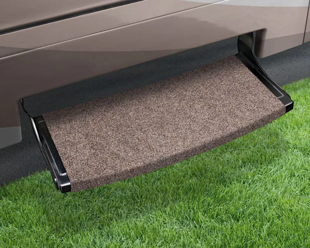 2-0381 – PRESTO FIT Entry Step Rug, Fits Curved RV Steps 22 Inch Width Walnut Brown Micro-Ribbed Textured With Spring...